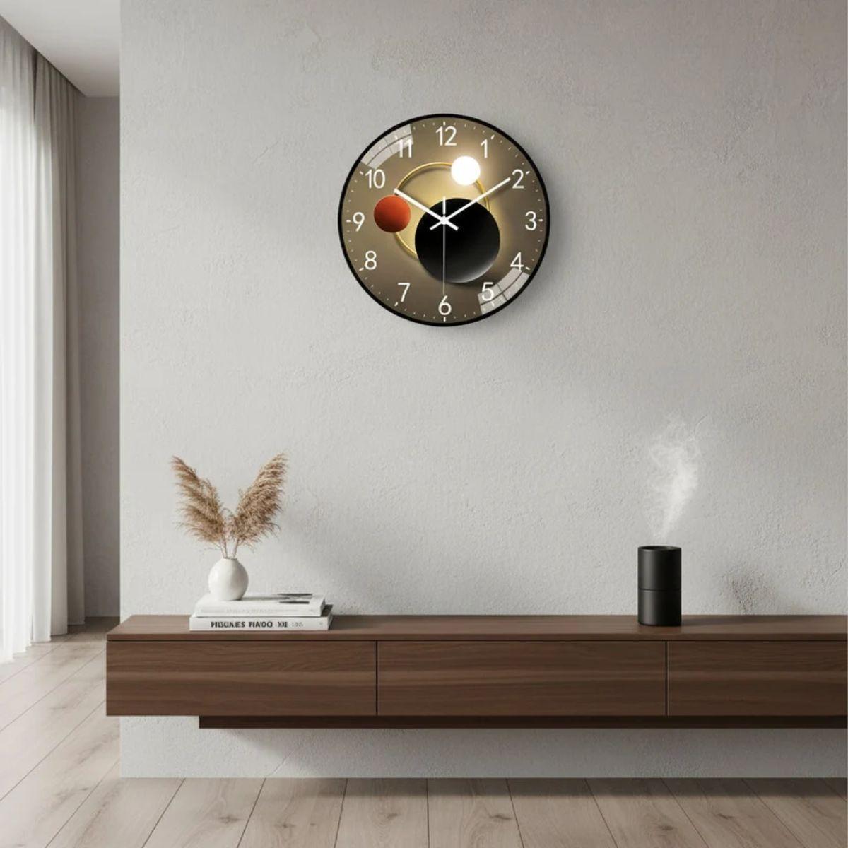Mid Century Wall Clock With Silent Movement And Luminous Glass Face