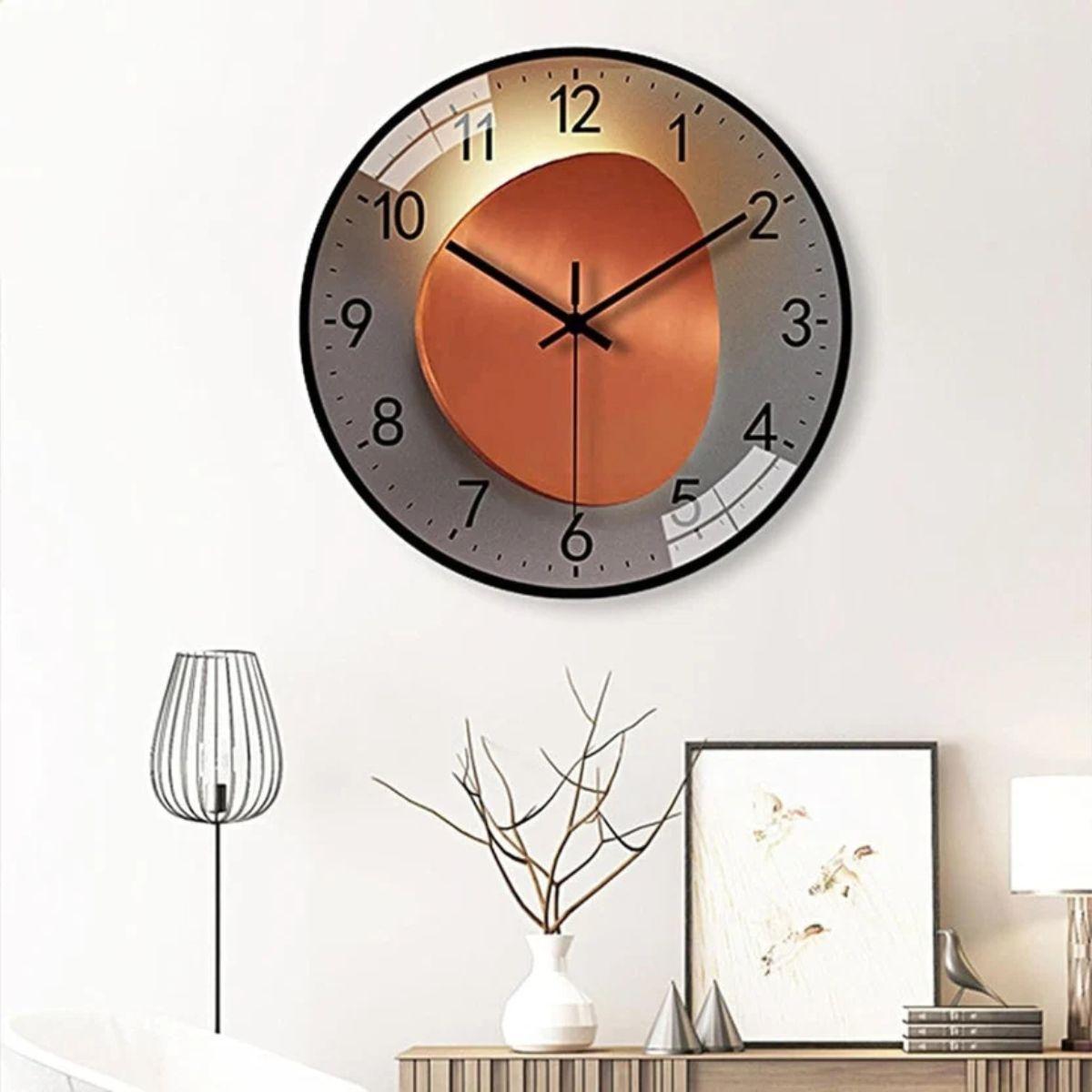 Mid Century Wall Clock With Silent Movement And Luminous Glass Face