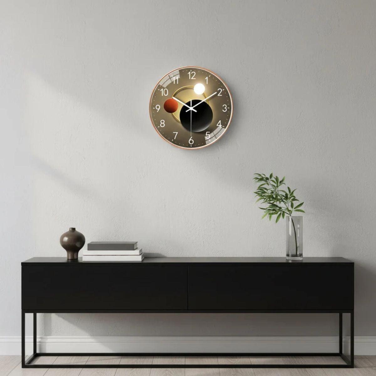 Mid Century Wall Clock With Silent Movement And Luminous Glass Face