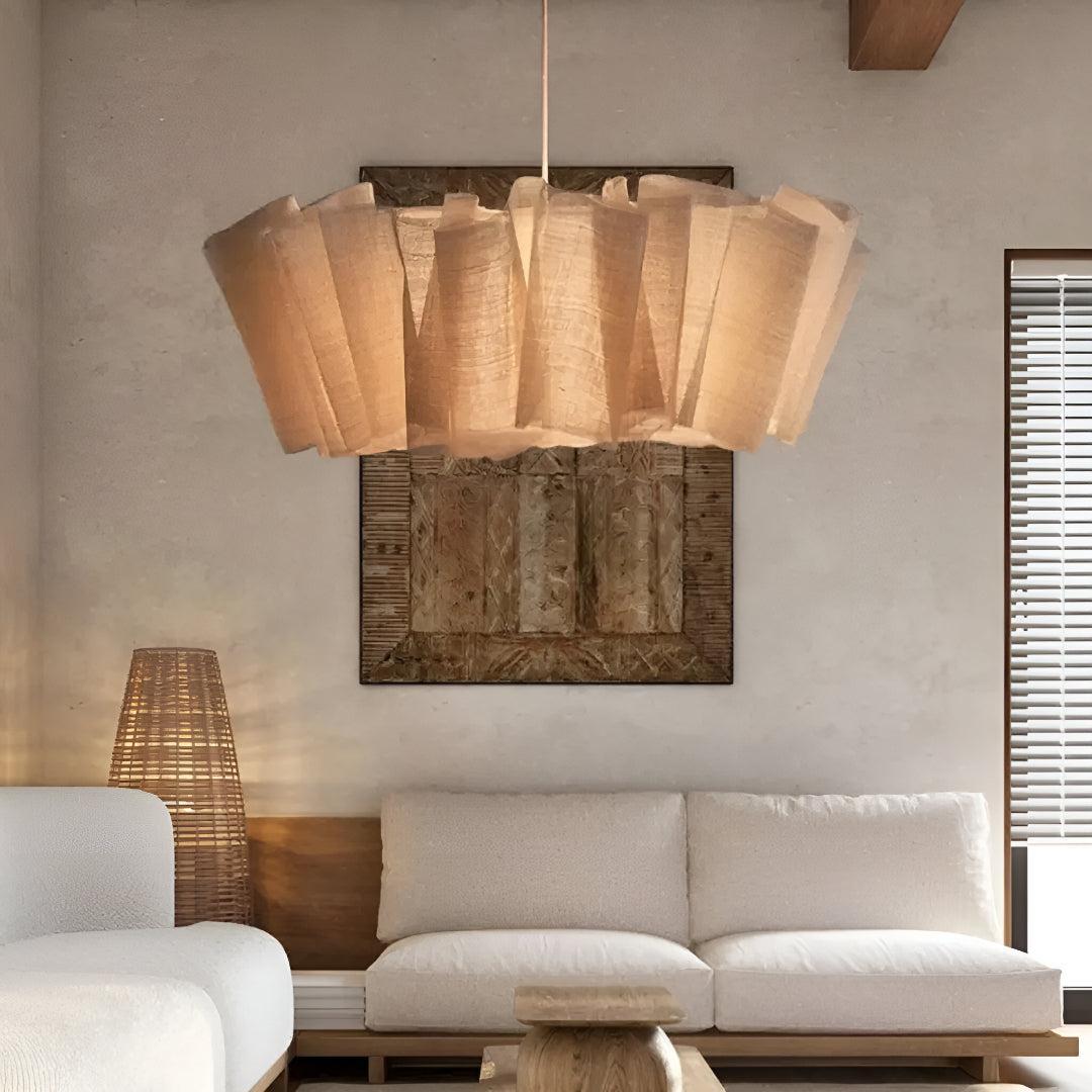 Minimalist Pleated Japandi Pendant Light Fixture With Diffused Illumination