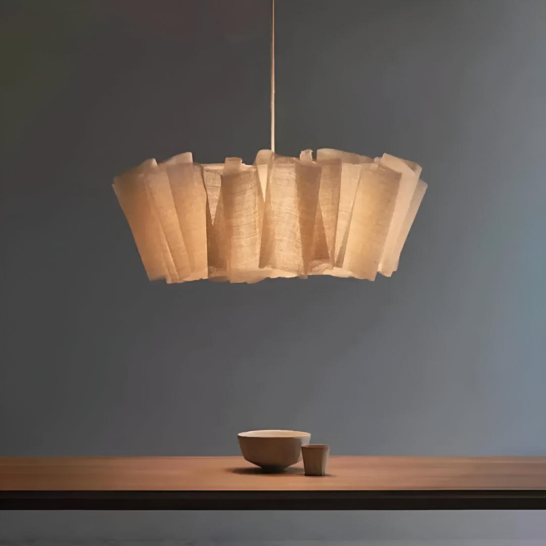 Minimalist Pleated Japandi Pendant Light Fixture With Diffused Illumination