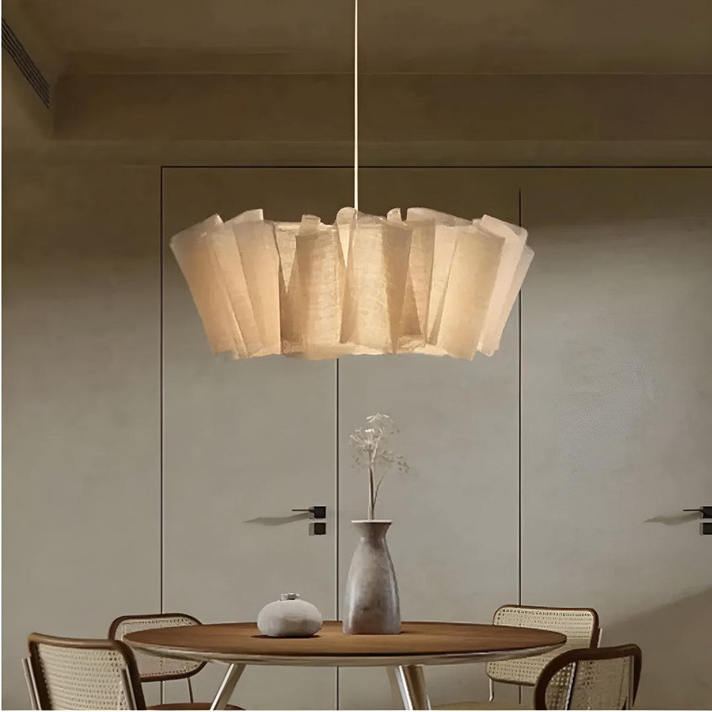 Minimalist Pleated Japandi Pendant Light Fixture With Diffused Illumination