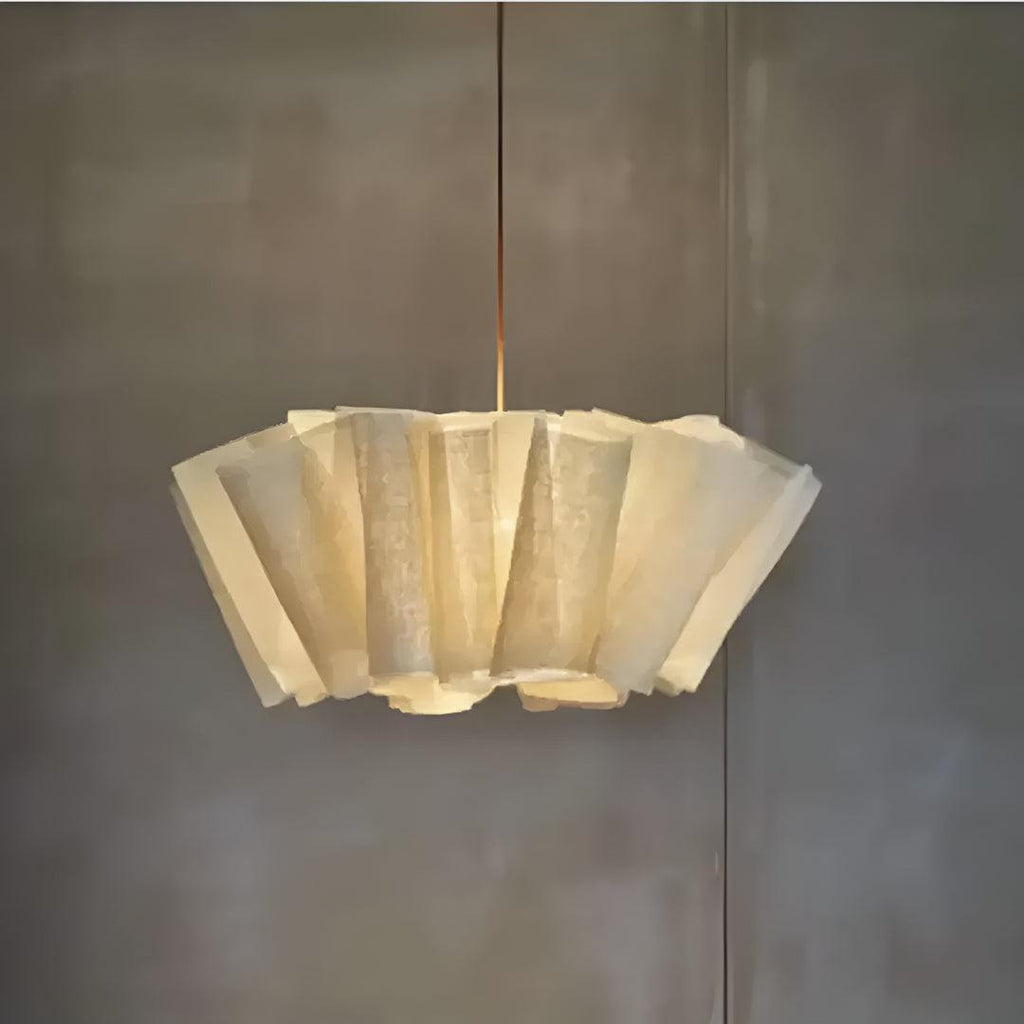Minimalist Pleated Japandi Pendant Light Fixture With Diffused Illumination