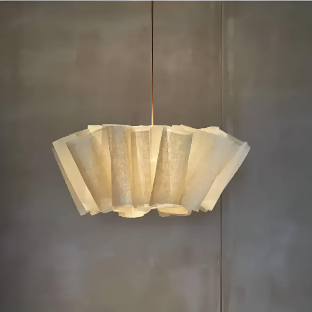 Minimalist Pleated Japandi Pendant Light Fixture With Diffused Illumination