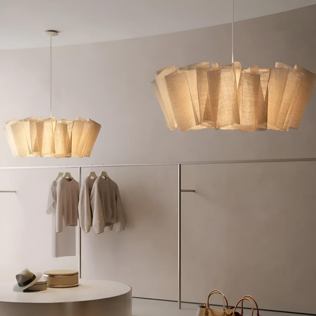 Minimalist Pleated Japandi Pendant Light Fixture With Diffused Illumination