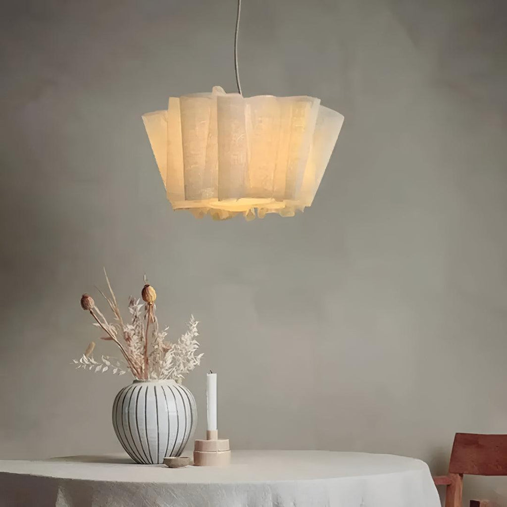 Minimalist Pleated Japandi Pendant Light Fixture With Diffused Illumination