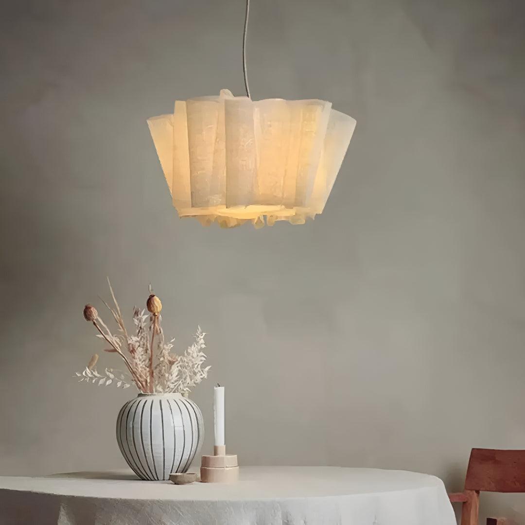 Minimalist Pleated Japandi Pendant Light Fixture With Diffused Illumination