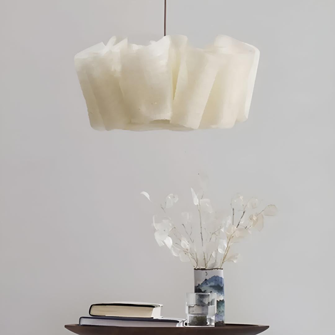 Minimalist Pleated Japandi Pendant Light Fixture With Diffused Illumination