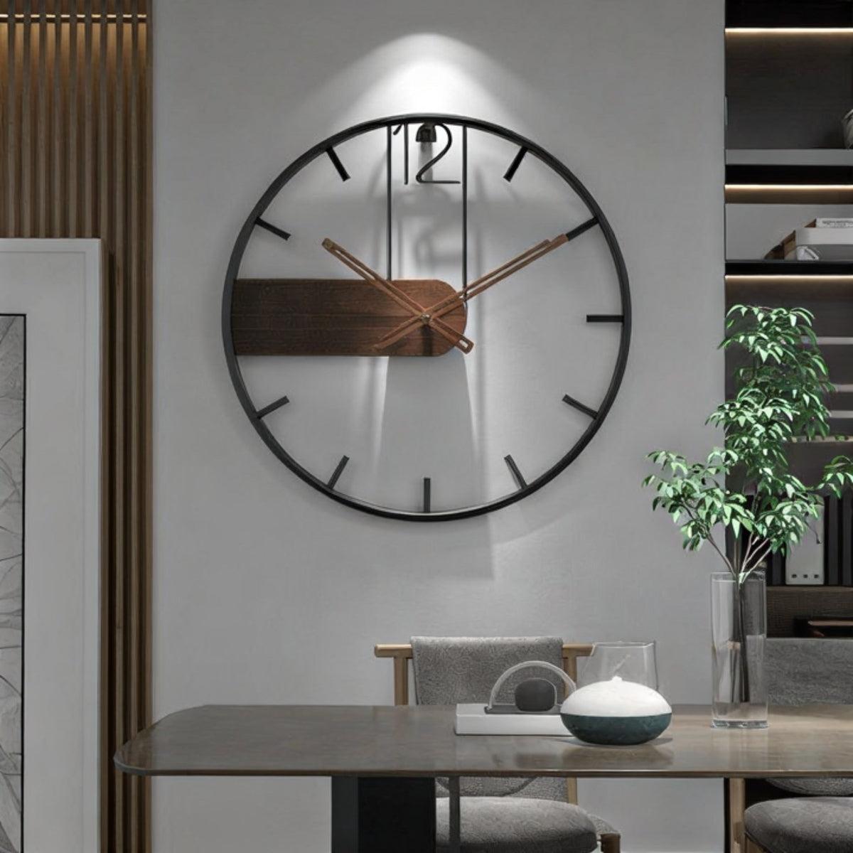 Minimalist Wall Clock With Decorative Wooden Accent