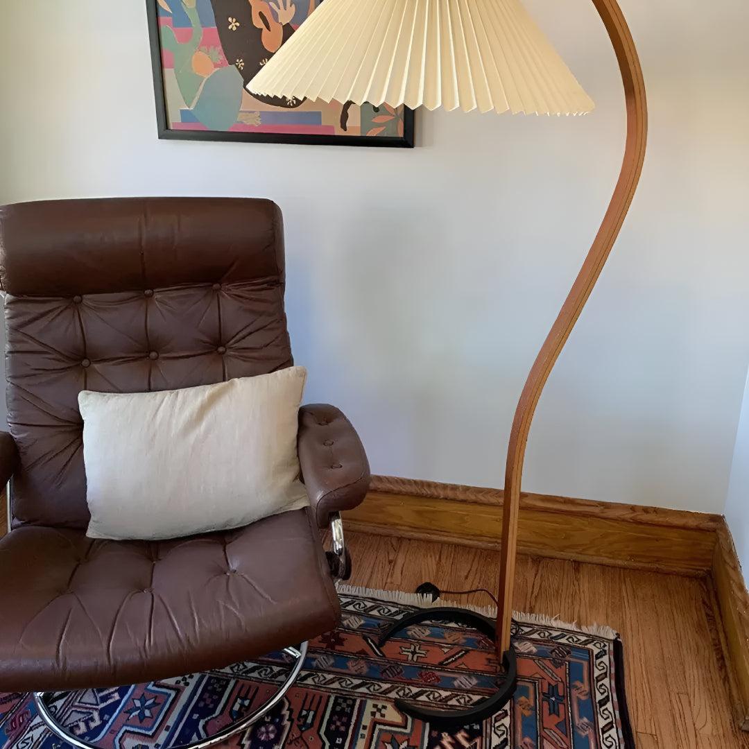 Modern Arched Floor Lamp With Pleated Silhouette Lampshade