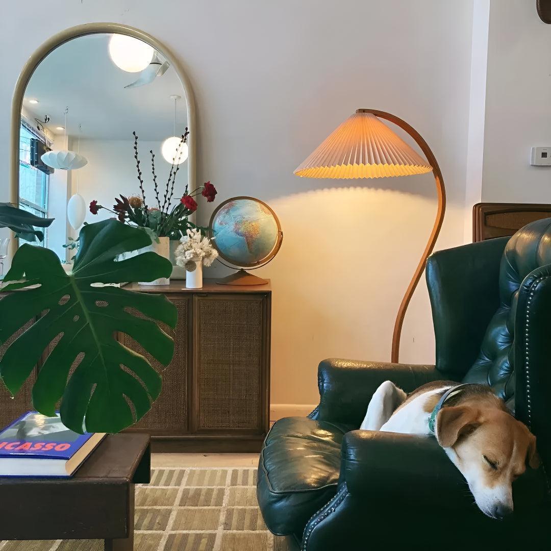 Modern Arched Floor Lamp With Pleated Silhouette Lampshade