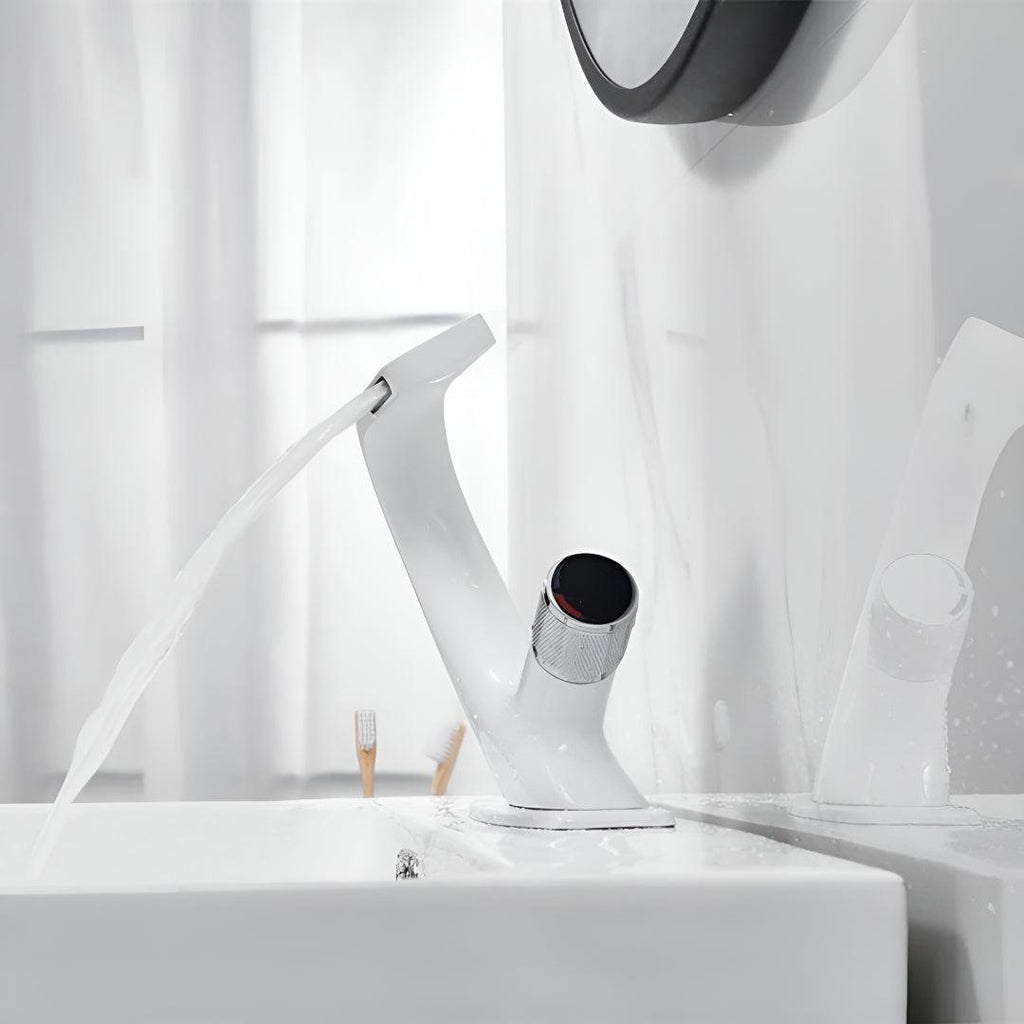 Modern Bathroom Waterfall Sink Faucet With Single Dial Control