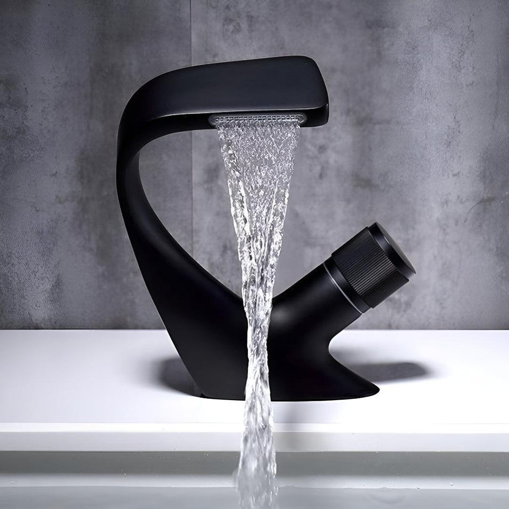 Modern Bathroom Waterfall Sink Faucet With Single Dial Control