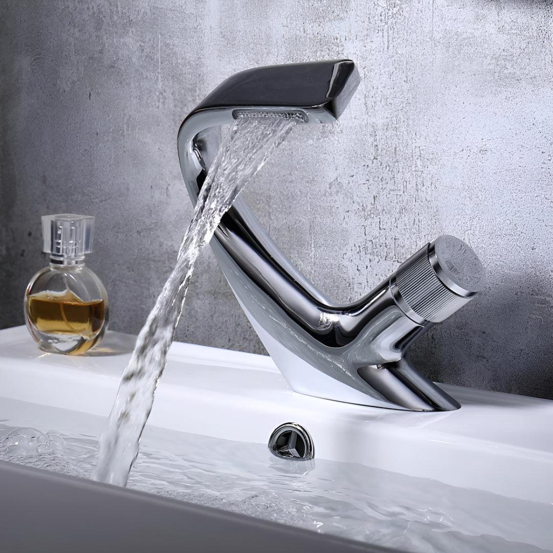Modern Bathroom Waterfall Sink Faucet With Single Dial Control