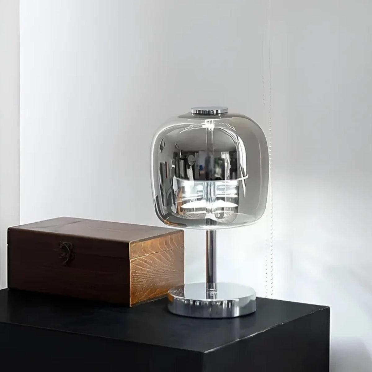 Modern Dimmable Table Lamp With Touch Control Smoked Globe Shade