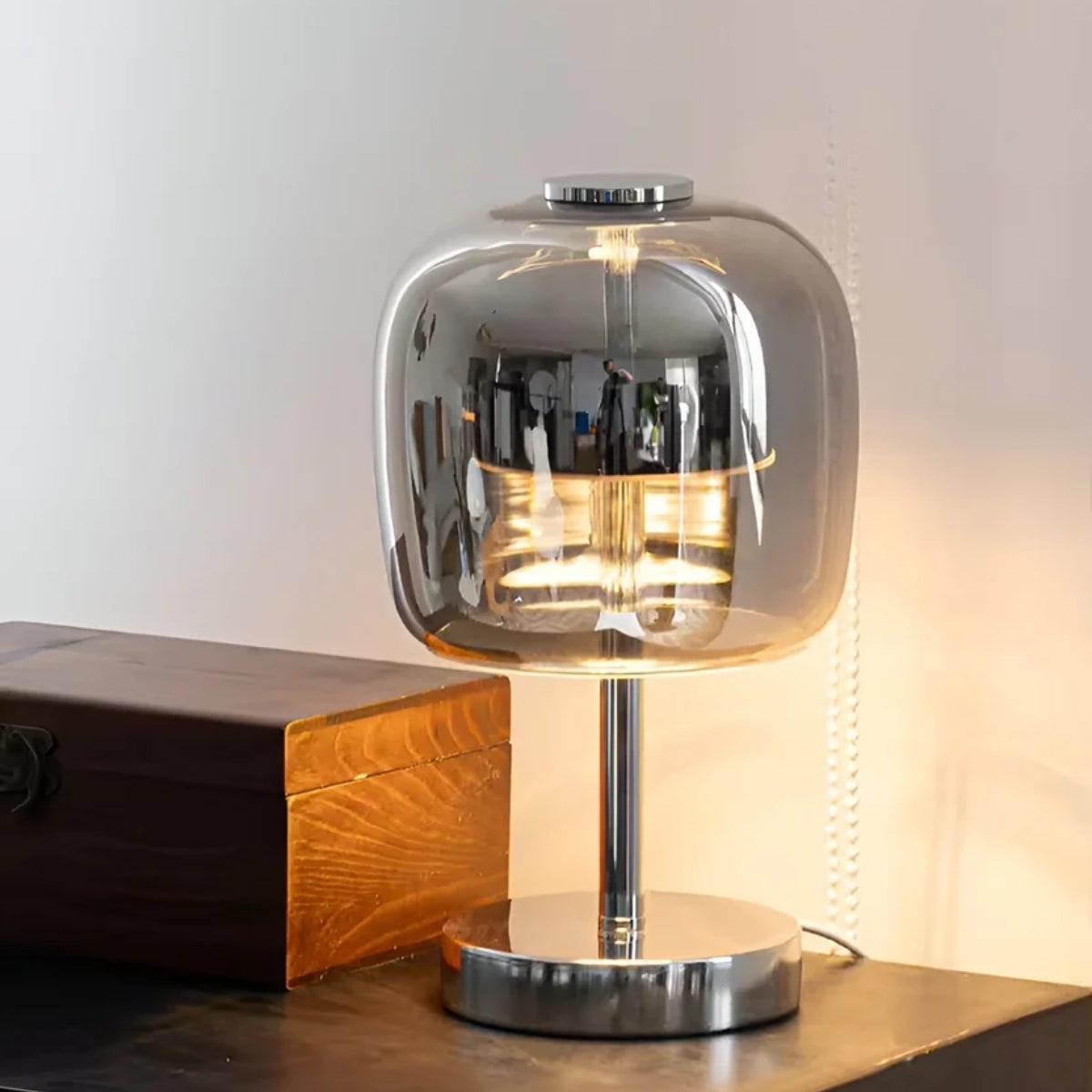 Modern Dimmable Table Lamp With Touch Control Smoked Globe Shade