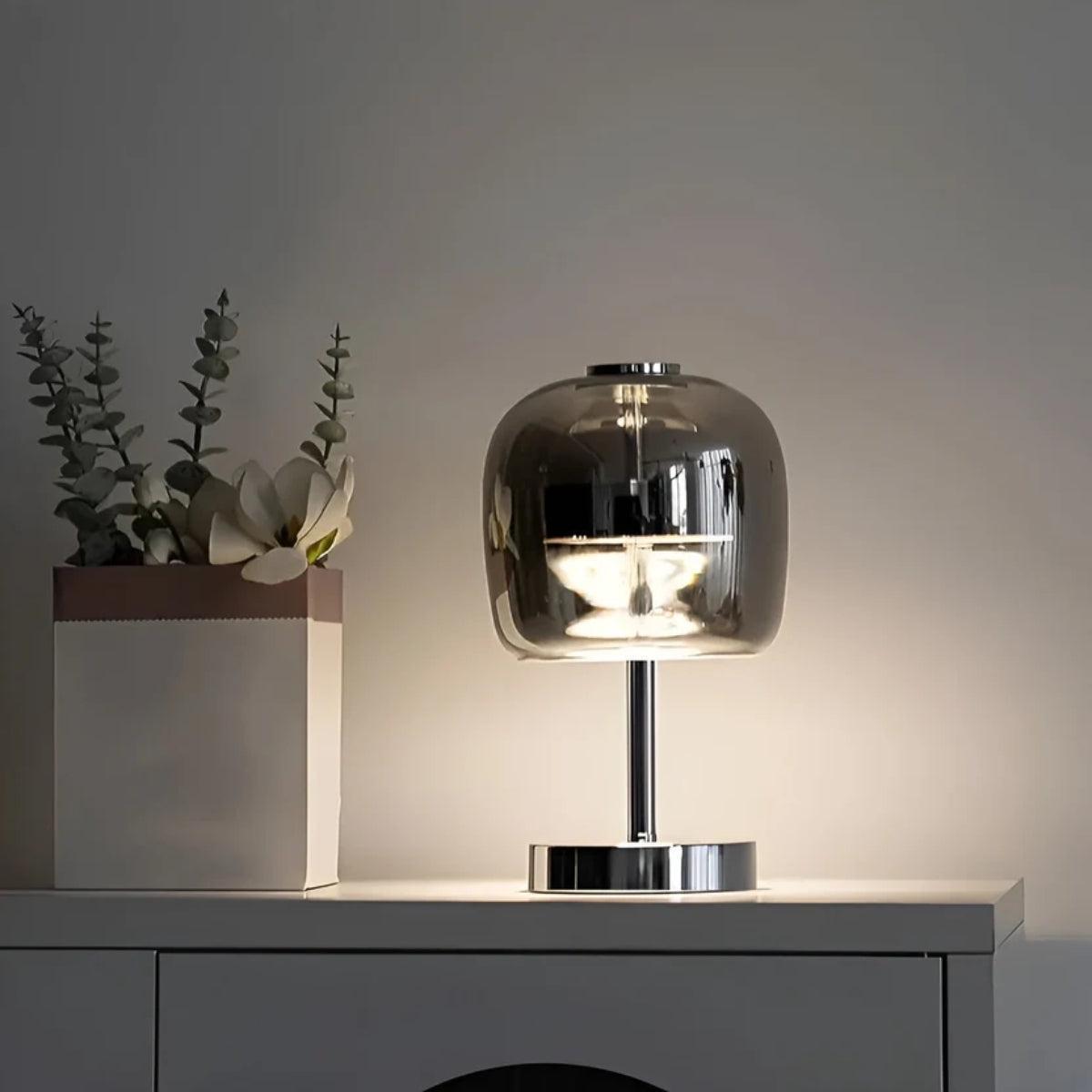 Modern Dimmable Table Lamp With Touch Control Smoked Globe Shade