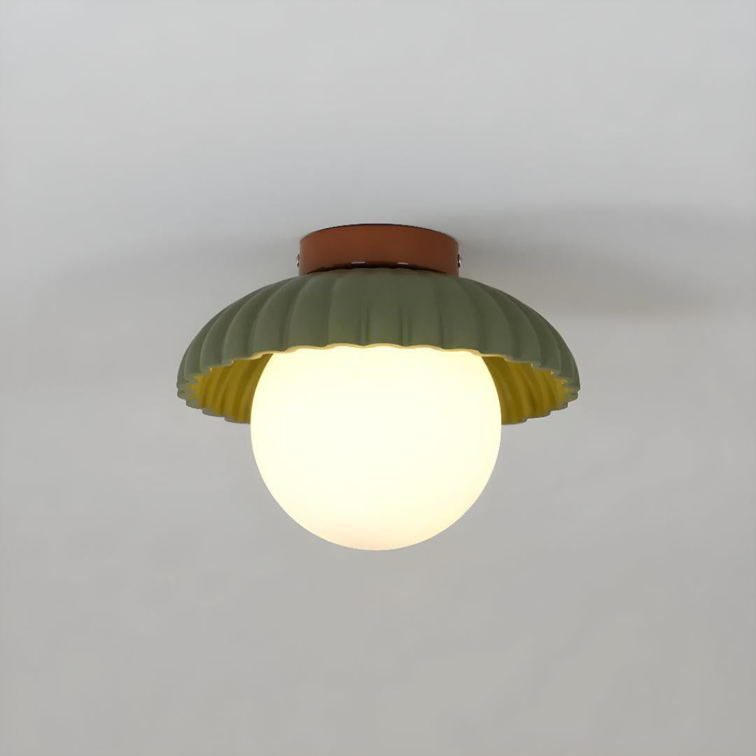 Modern Flush Mount Ceiling Light With Retro Scalloped Shade And Glass Globe