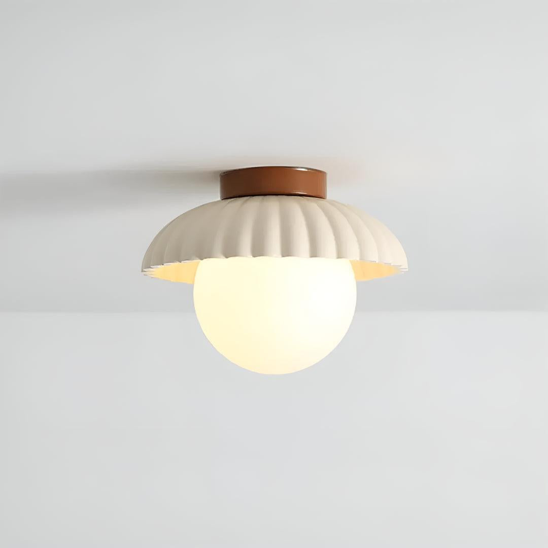 Modern Flush Mount Ceiling Light With Retro Scalloped Shade And Glass Globe