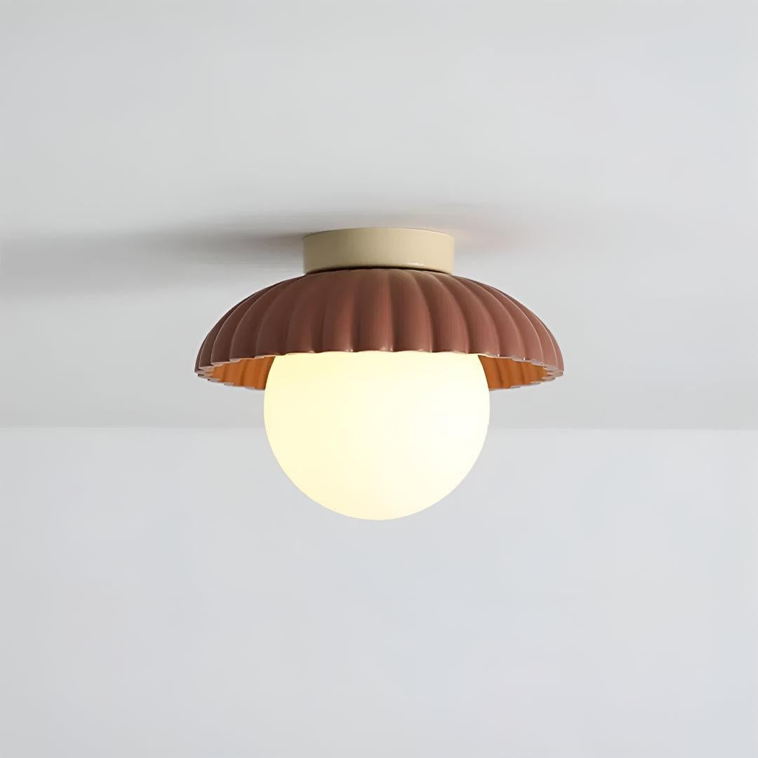 Modern Flush Mount Ceiling Light With Retro Scalloped Shade And Glass Globe