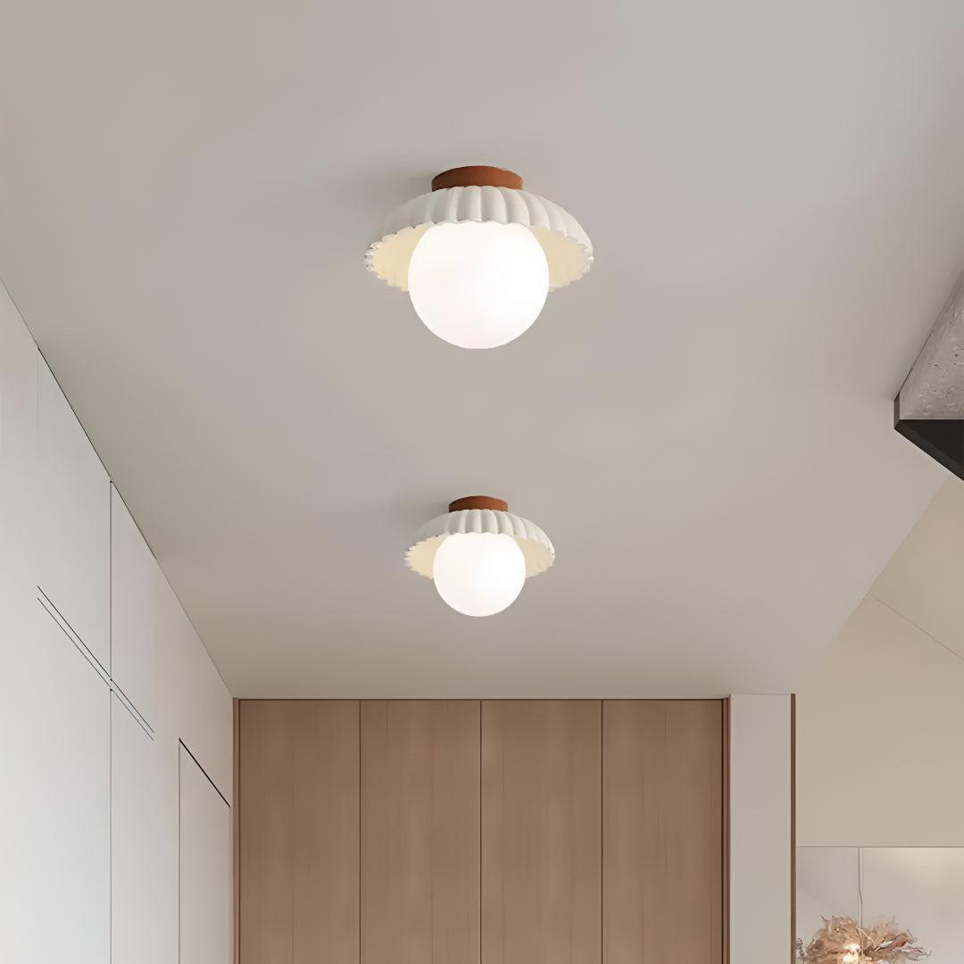 Modern Flush Mount Ceiling Light With Retro Scalloped Shade And Glass Globe