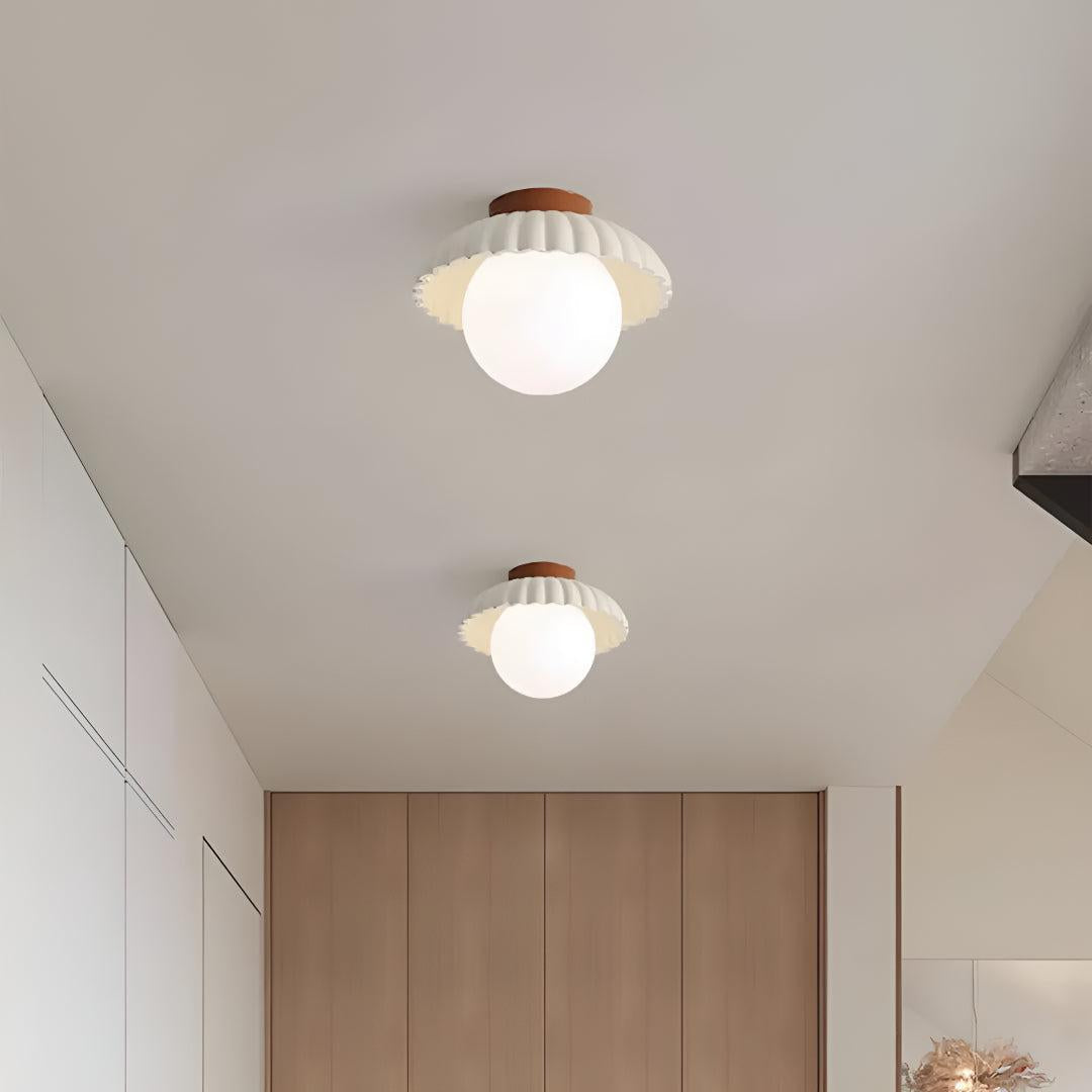 Modern Flush Mount Ceiling Light With Retro Scalloped Shade And Glass Globe