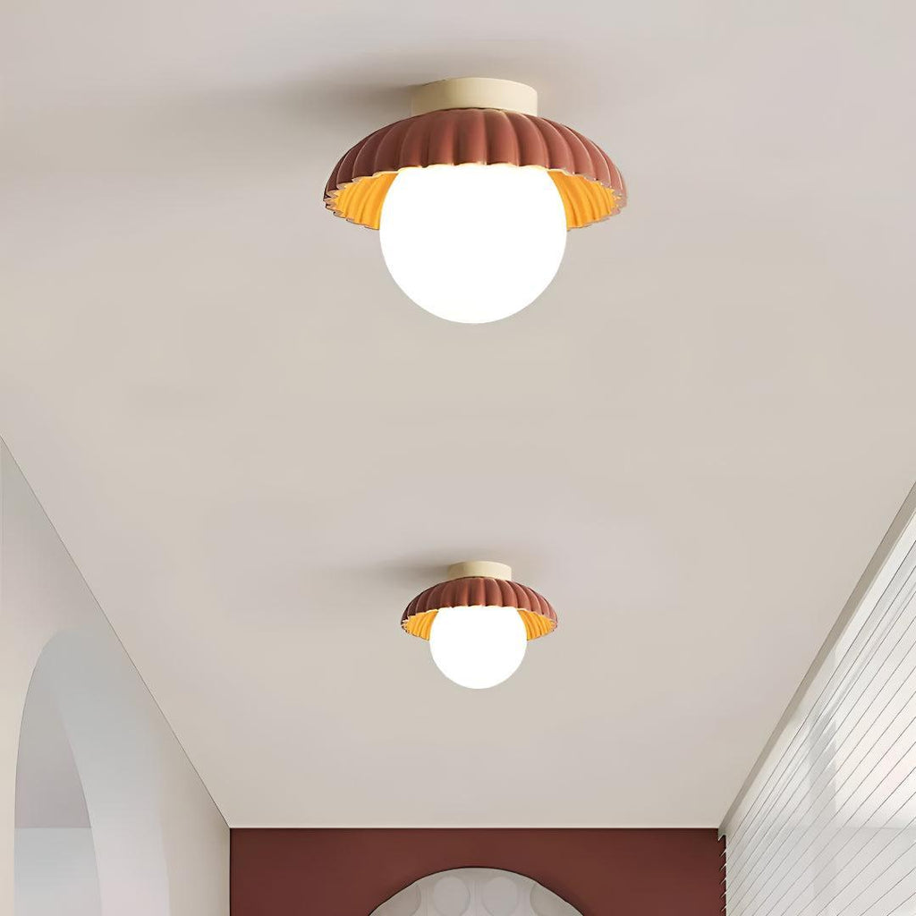 Modern Flush Mount Ceiling Light With Retro Scalloped Shade And Glass Globe