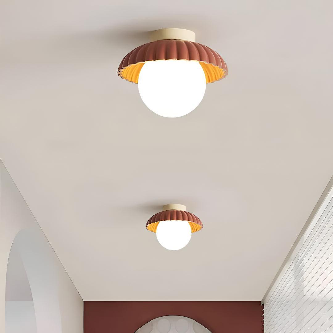 Modern Flush Mount Ceiling Light With Retro Scalloped Shade And Glass Globe