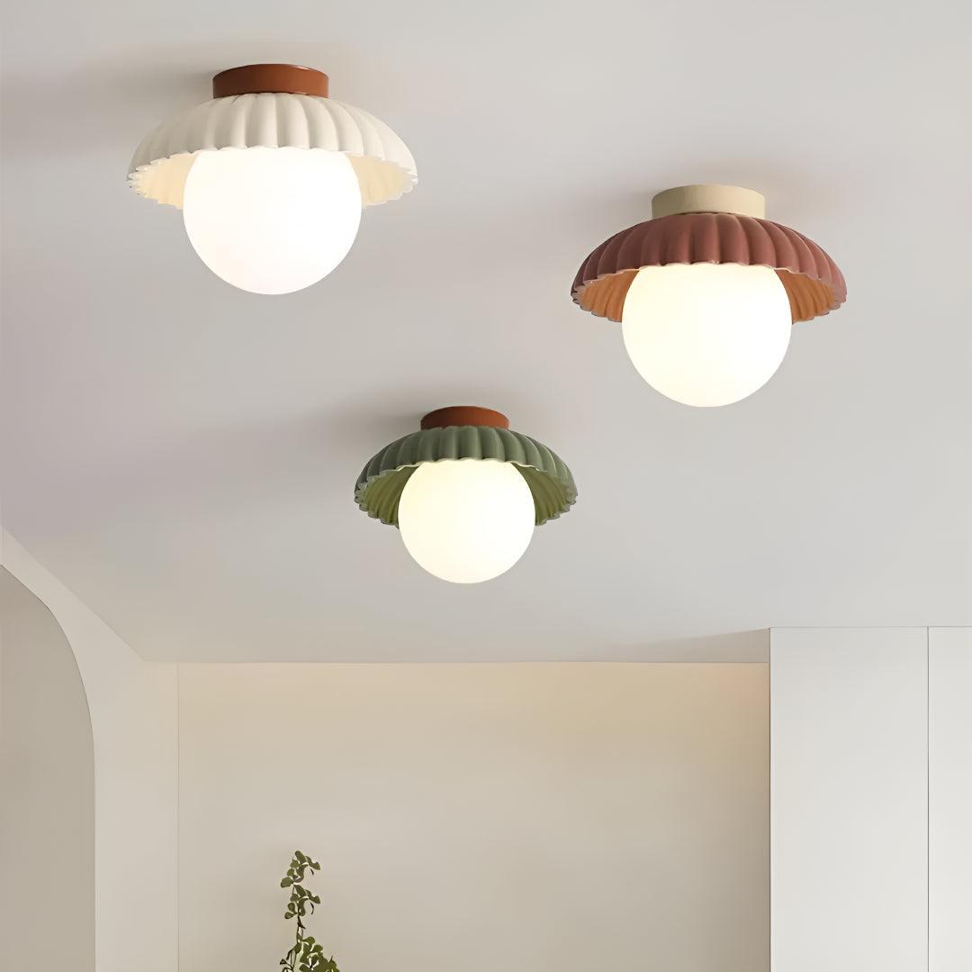 Modern Flush Mount Ceiling Light With Retro Scalloped Shade And Glass Globe