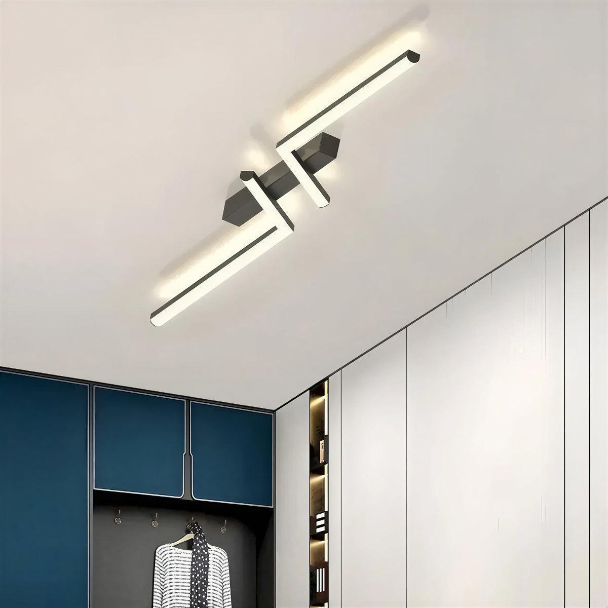 Modern Flush Mount LED Crossed Linear Strip Bar Ceiling Light With Geometric Design