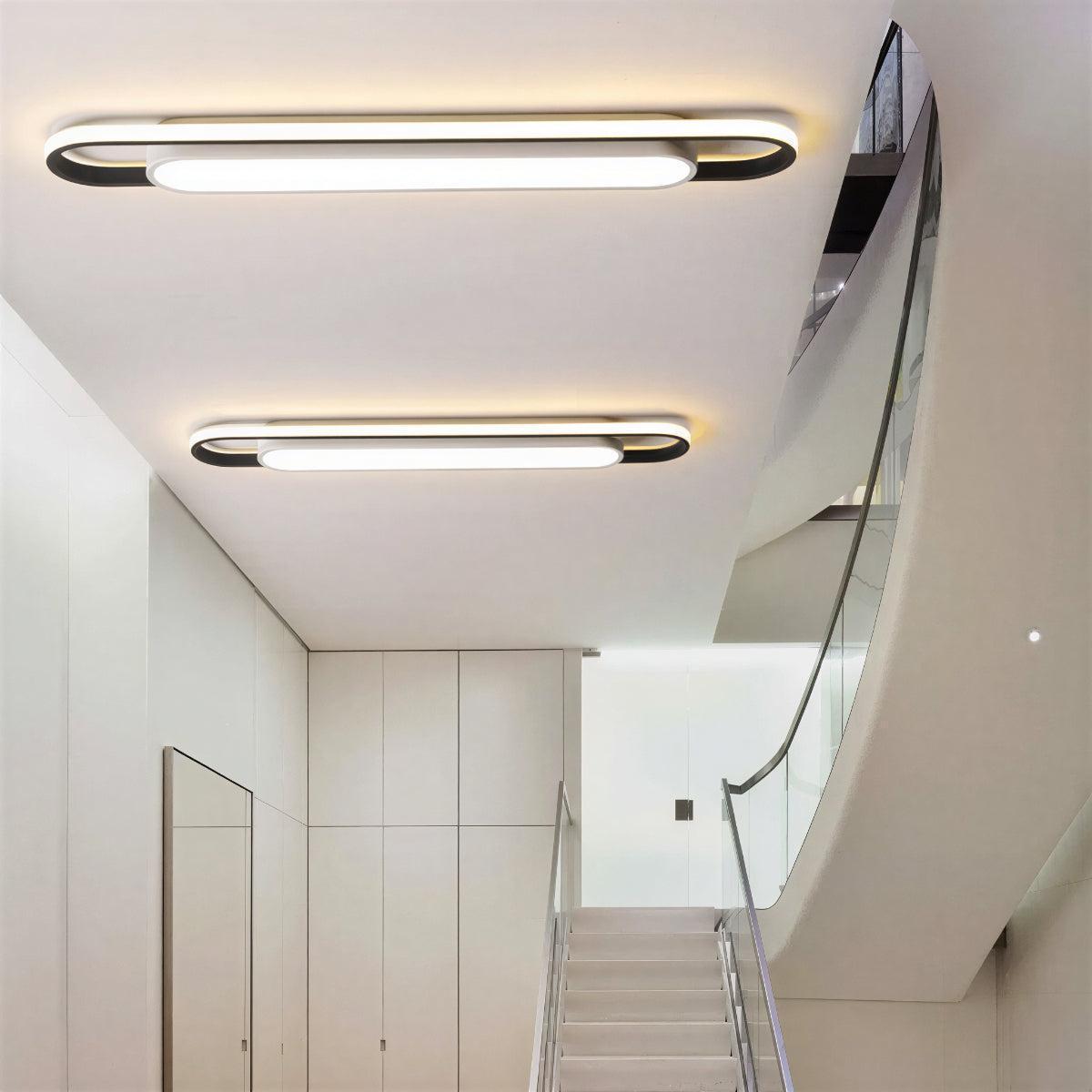 Modern LED Flush Mount Ceiling Light With Long Slim Oval Pill Design