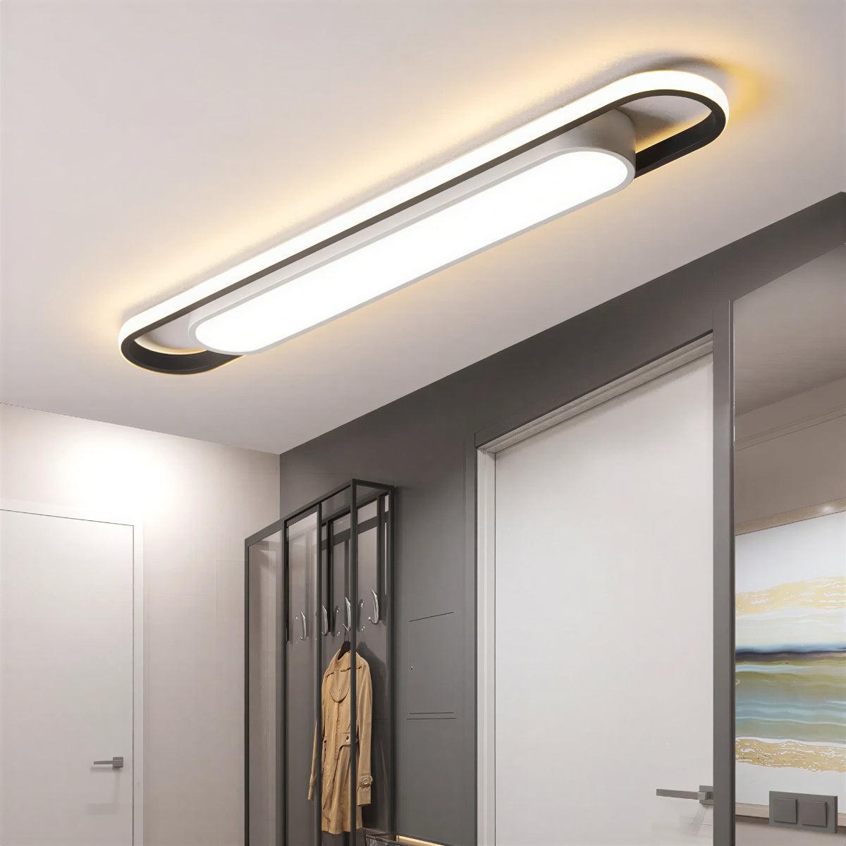 Modern LED Flush Mount Ceiling Light With Long Slim Oval Pill Design