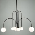 Modern Minimalist Chandelier Ceiling Light Fixture With Arched Arms And Spherical Globes