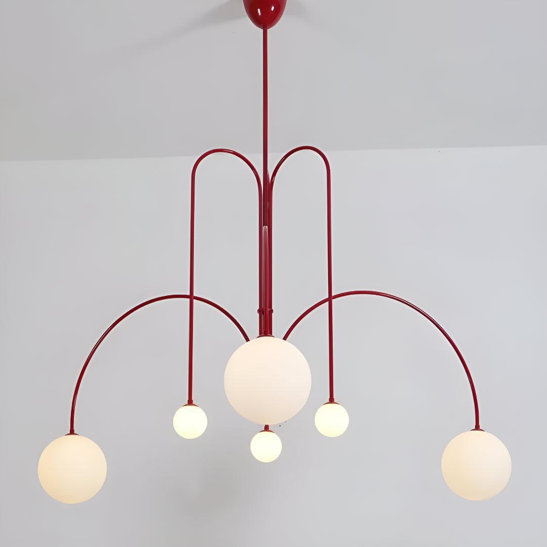 Modern Minimalist Chandelier Ceiling Light Fixture With Arched Arms And Spherical Globes