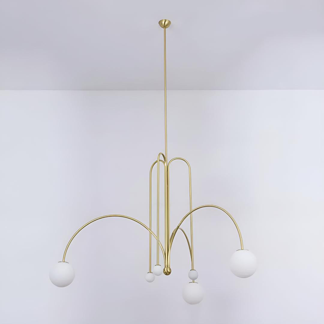 Modern Minimalist Chandelier Ceiling Light Fixture With Arched Arms And Spherical Globes