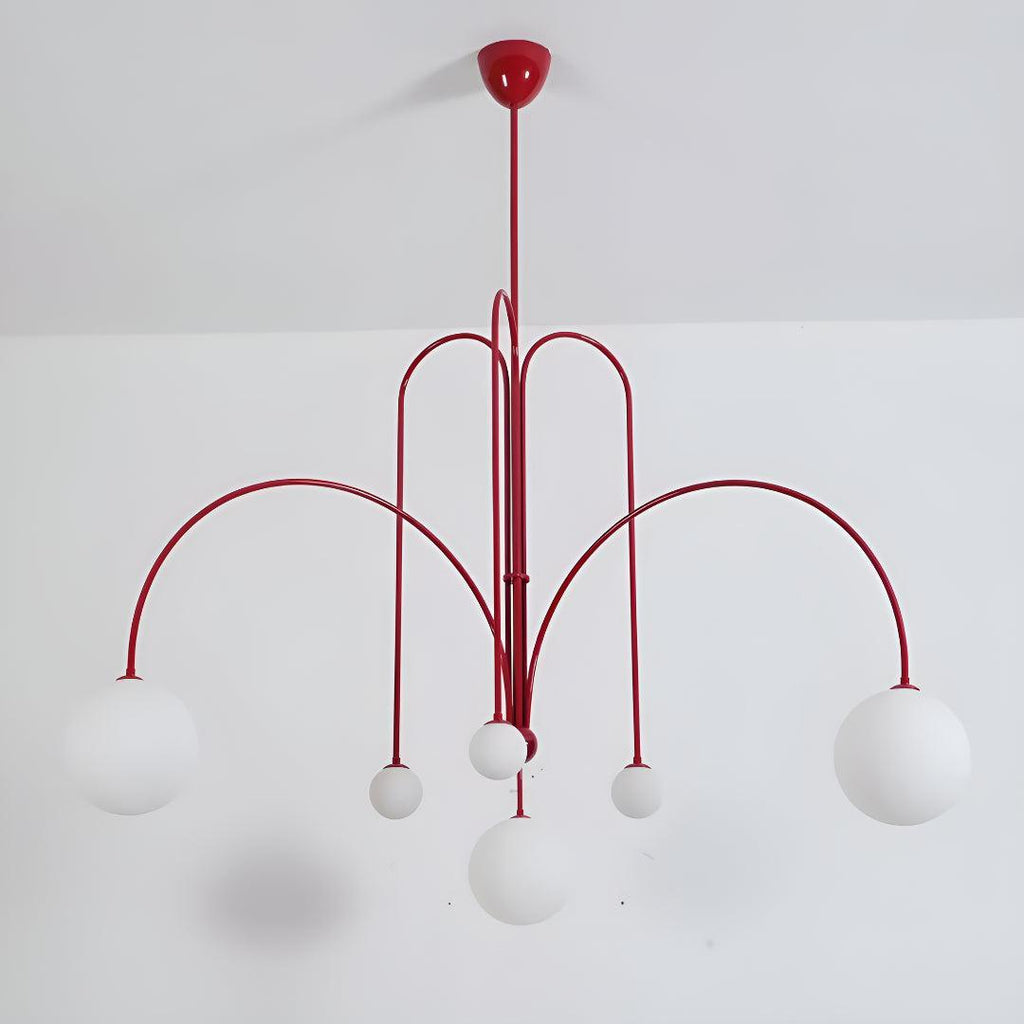 Modern Minimalist Chandelier Ceiling Light Fixture With Arched Arms And Spherical Globes