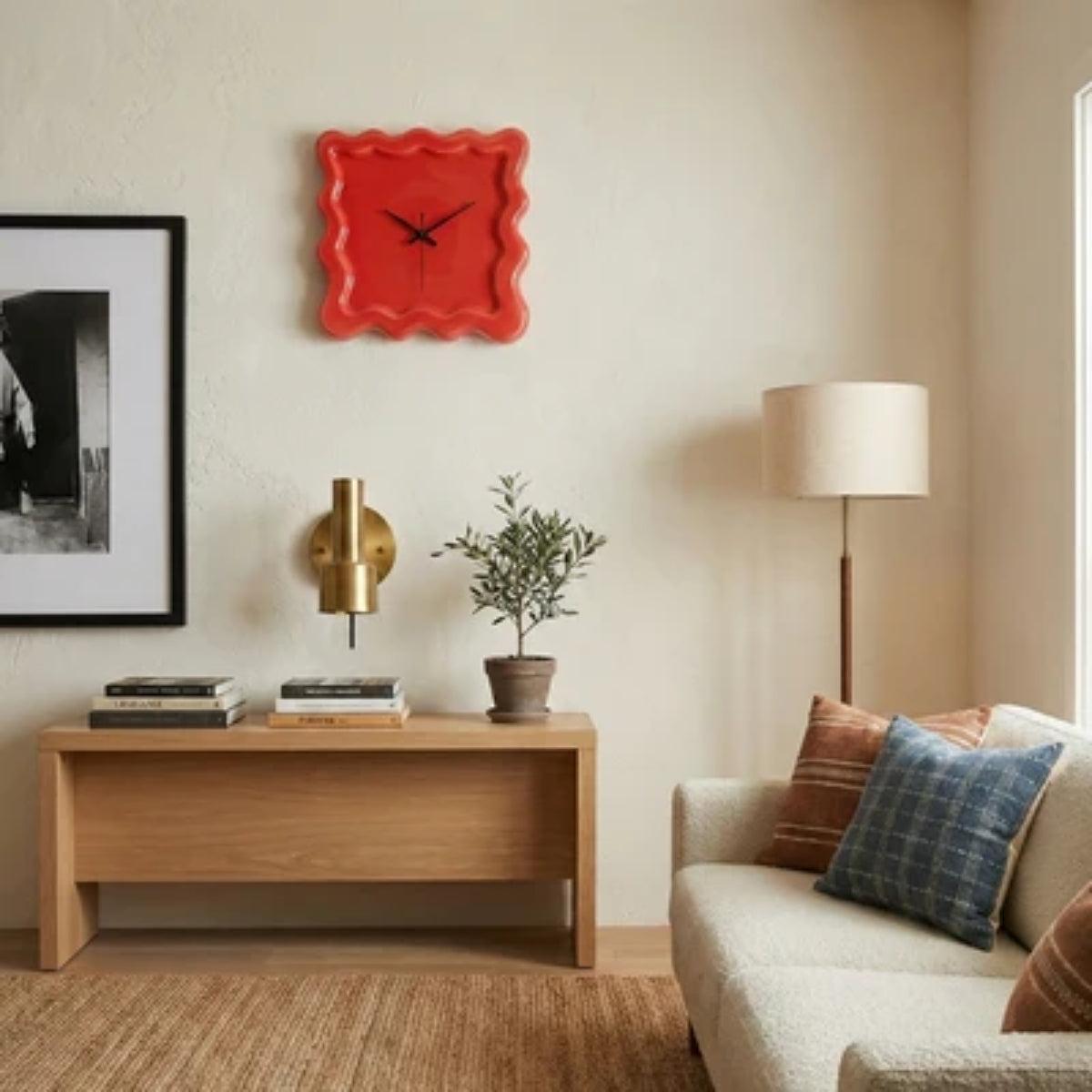 Modern Minimalist Silent Wall Clock With Wavy Square Frame