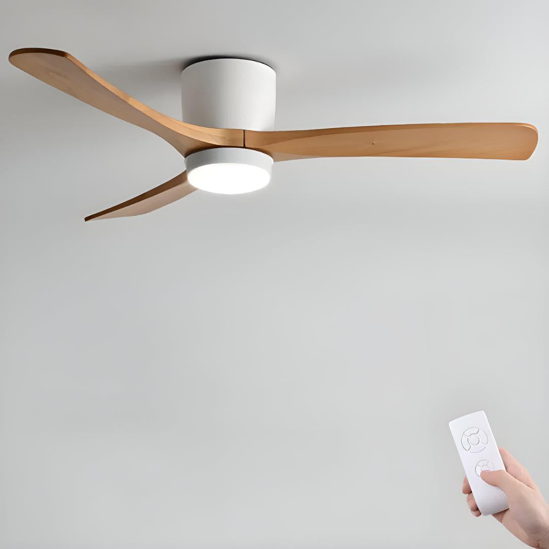 Modern Nordic Wooden Overhead Ceiling Fan Light With Flush Mount Design