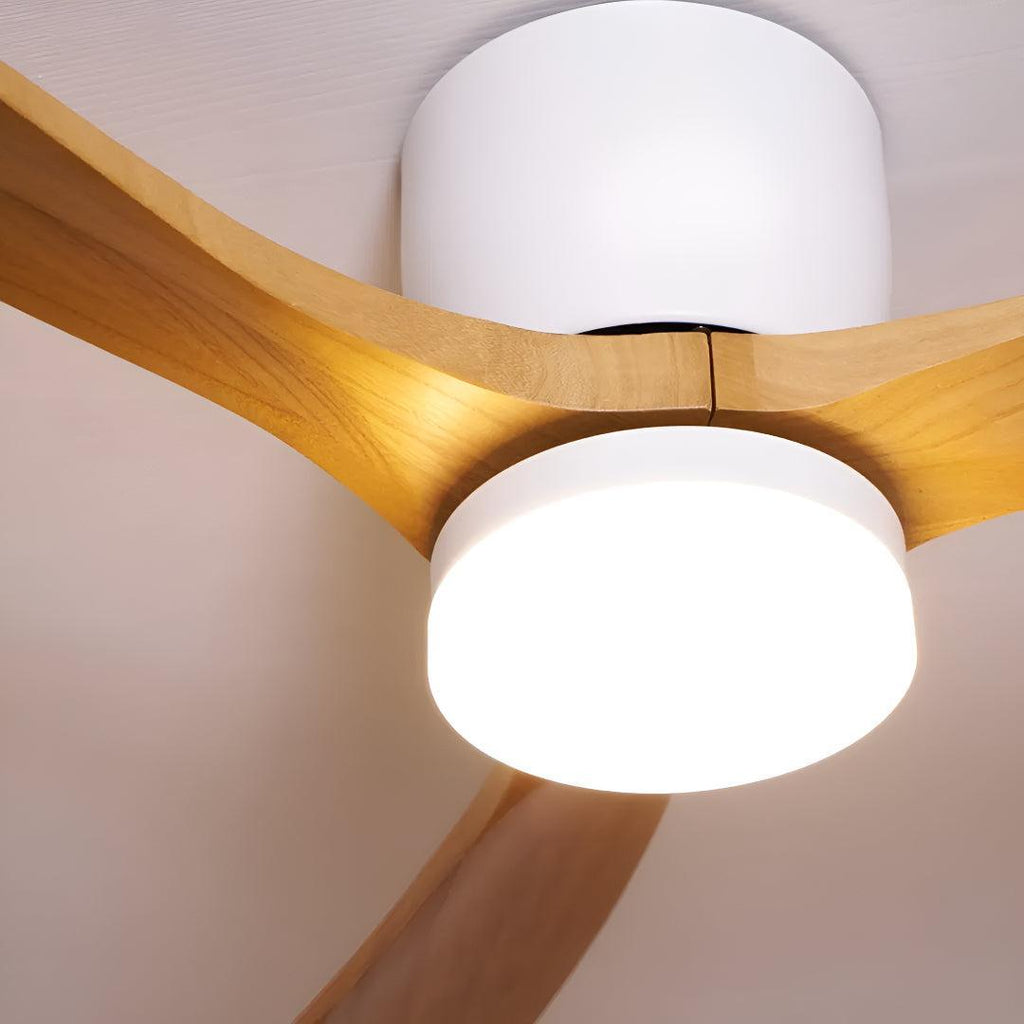 Modern Nordic Wooden Overhead Ceiling Fan Light With Flush Mount Design