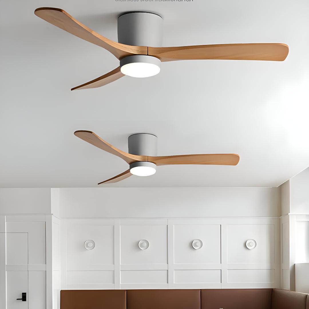 Modern Nordic Wooden Overhead Ceiling Fan Light With Flush Mount Design