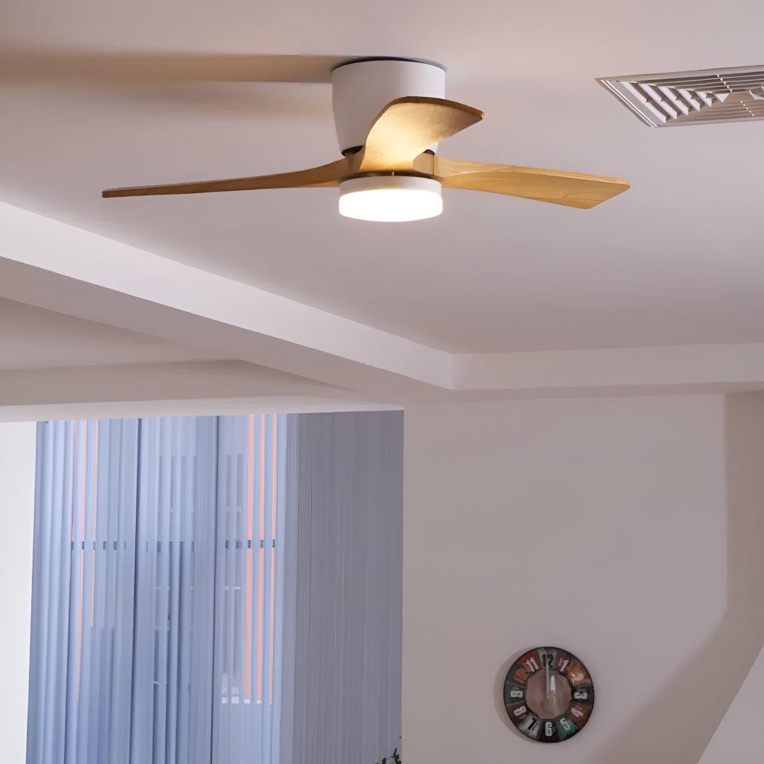 Modern Nordic Wooden Overhead Ceiling Fan Light With Flush Mount Design