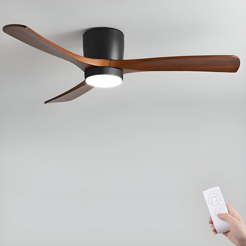 Modern Nordic Wooden Overhead Ceiling Fan Light With Flush Mount Design
