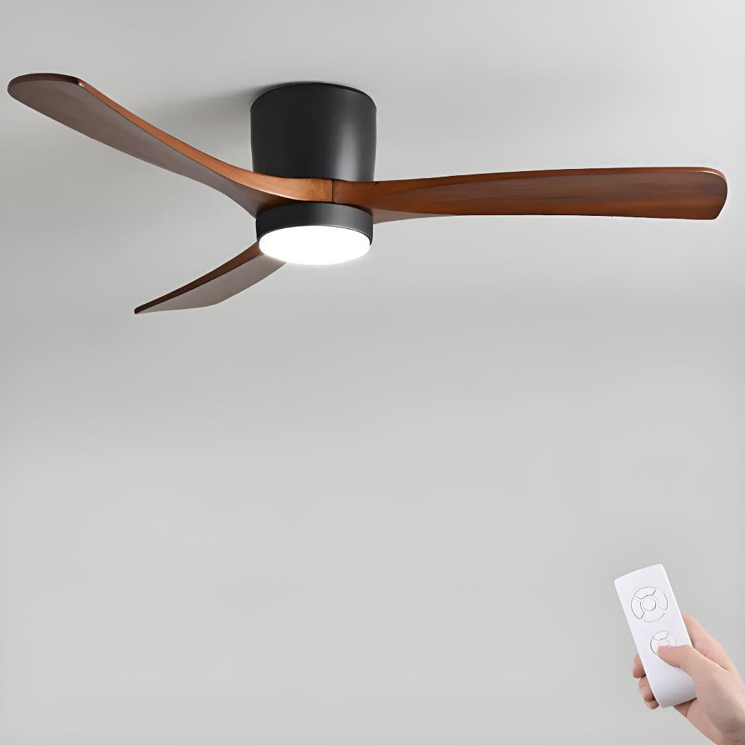 Modern Nordic Wooden Overhead Ceiling Fan Light With Flush Mount Design