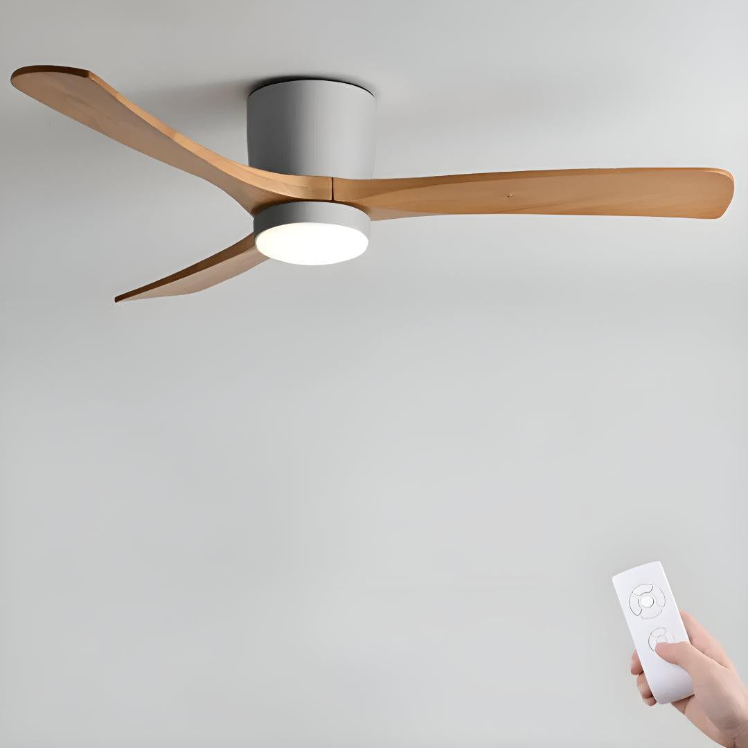 Modern Nordic Wooden Overhead Ceiling Fan Light With Flush Mount Design