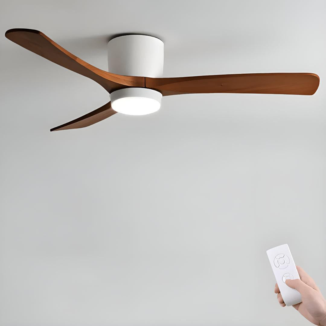 Modern Nordic Wooden Overhead Ceiling Fan Light With Flush Mount Design