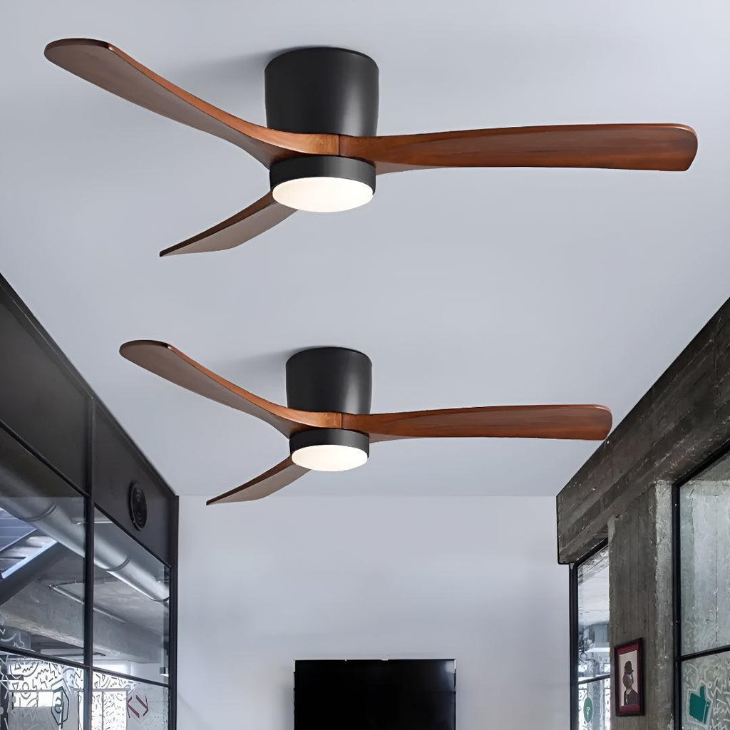 Modern Nordic Wooden Overhead Ceiling Fan Light With Flush Mount Design