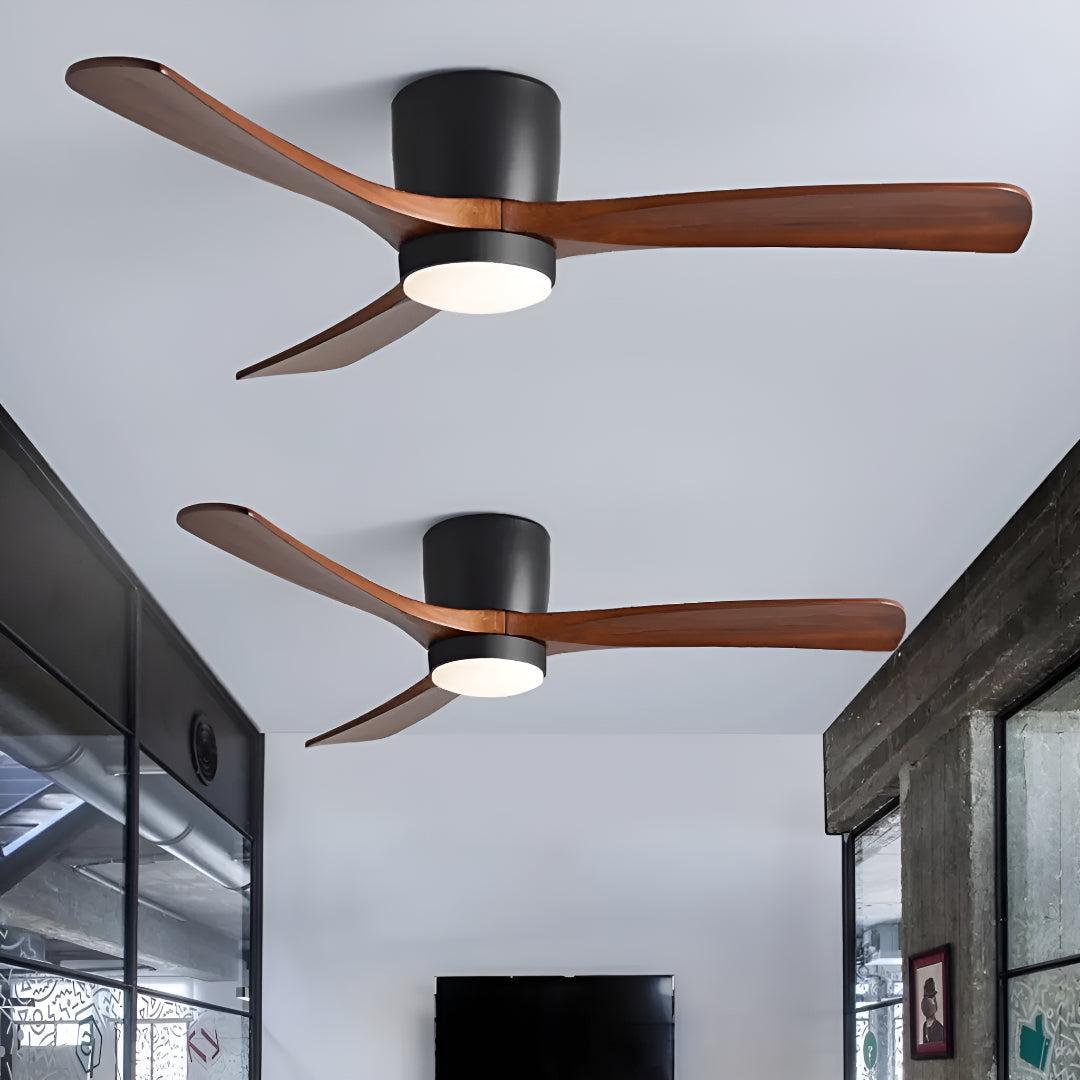 Modern Nordic Wooden Overhead Ceiling Fan Light With Flush Mount Design