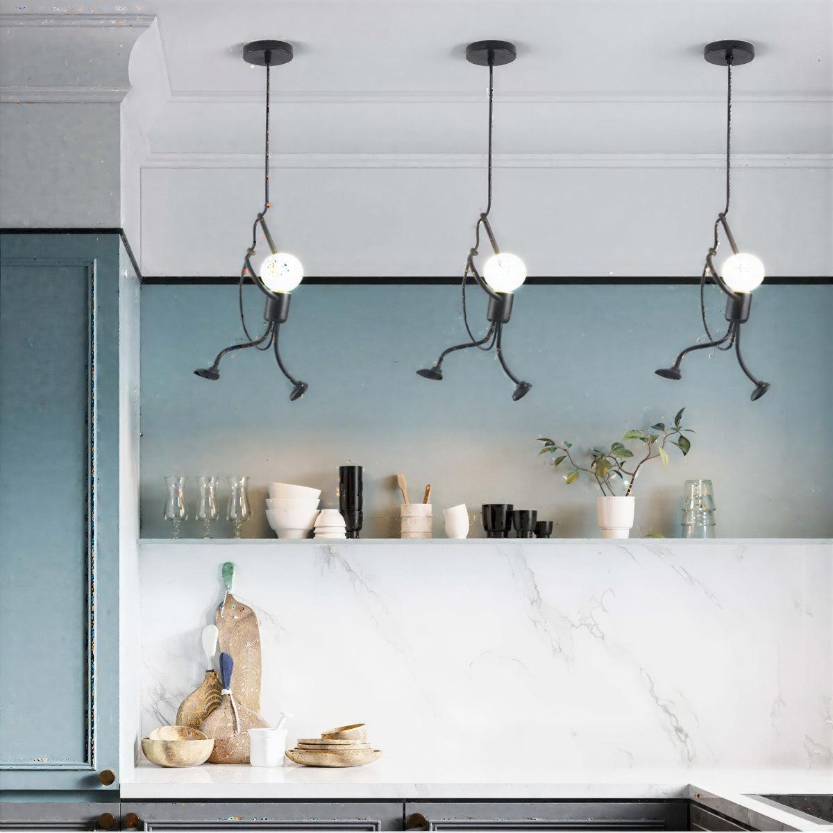 Modern Pendant Ceiling Light Fixture With Sculptural Climbing Figure