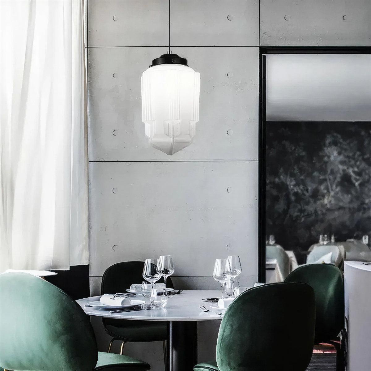 Modern Pendant Light Fixture With Geometric Frosted Glass Shade