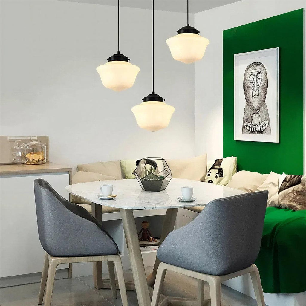 Modern Pendant Light Fixture With Geometric Frosted Glass Shade